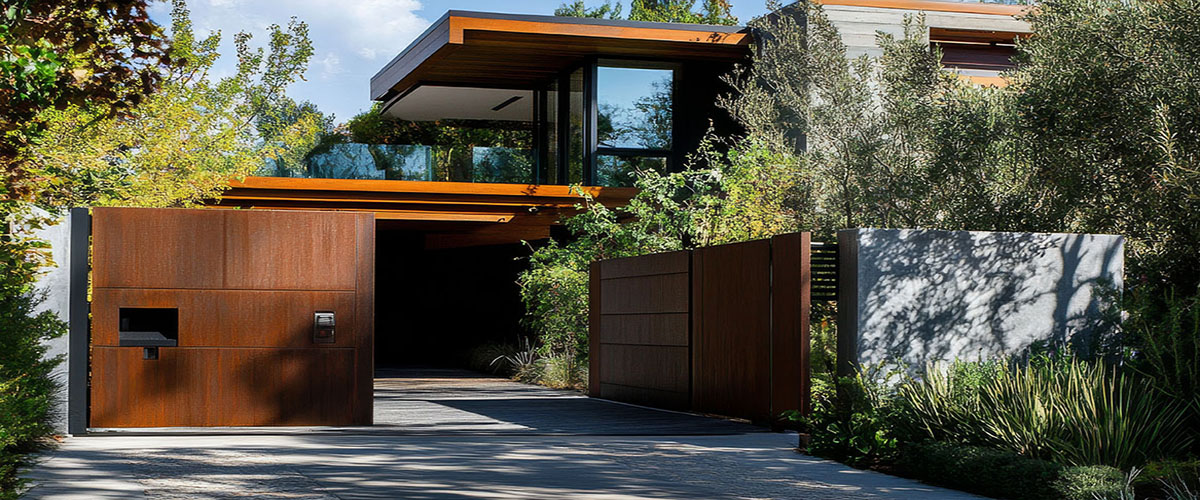 Steel Corten Swing entrance double gates with automatic gate motors